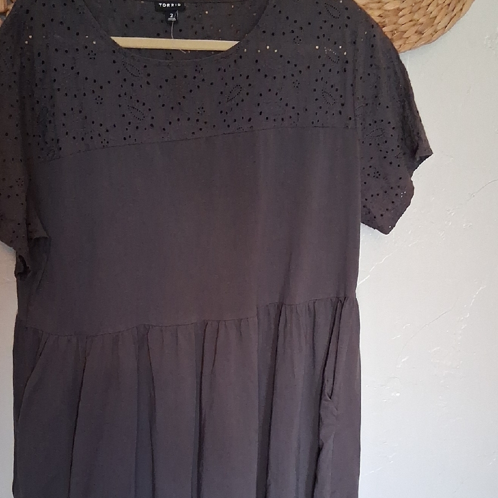 Torrid Charcoal Blouse with Eyelet Detail